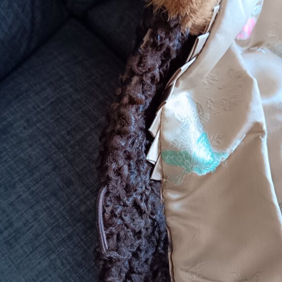 Vintage Dark Brown Persian Lamb Stroller Coat Jacket Fur Collar Faux Pockets 60s - Picture 9 of 16